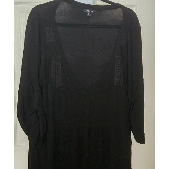 Torrid black Button Front Gauze Tab Sleeve Skater Dress size 2X - Picture 7 of 7